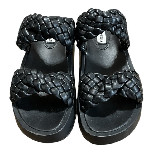 Steve Madden Black Woven Hillary Slip-on Platform Chunky Sandals Size 10M - Picture 1 of 10